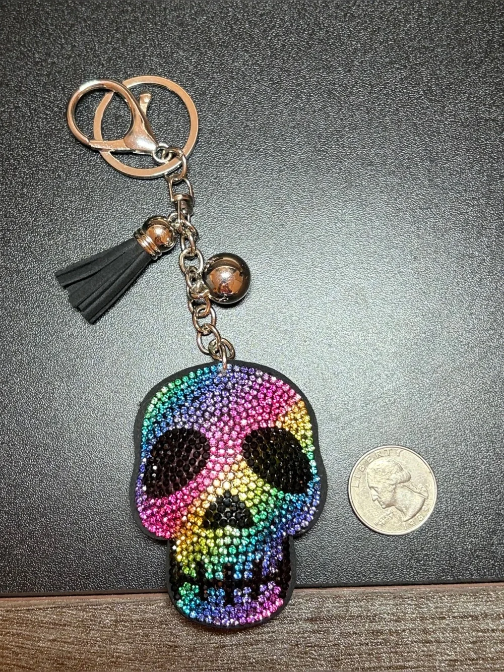 Rainbow Crystal Skull Key & Card Holder with Black Accents